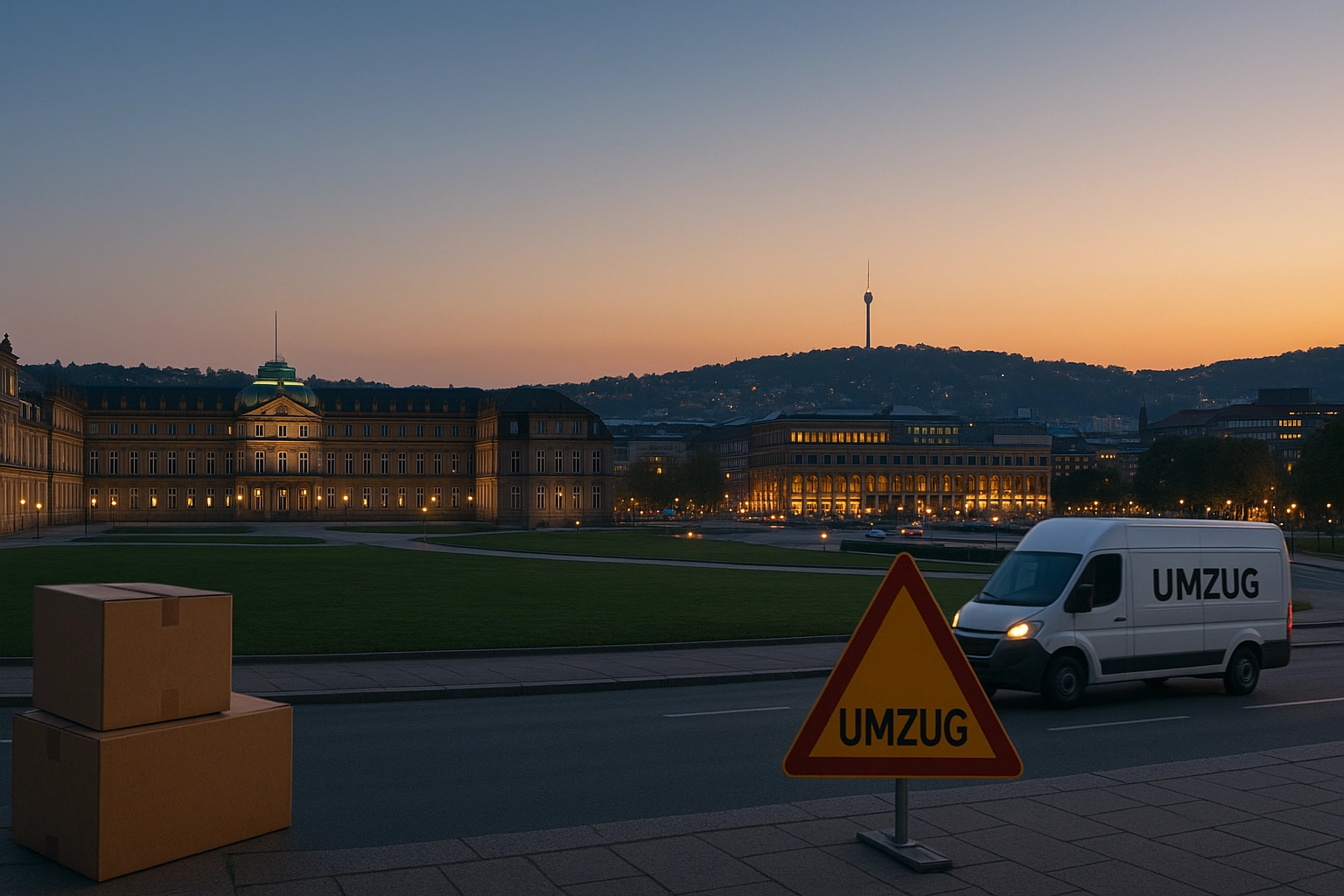 Stuttgart Stadtansicht mit Umzugswagen